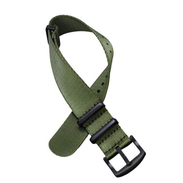 Seatbelt Military Style Strap - Military Green with Black PVD Buckle & Keepers